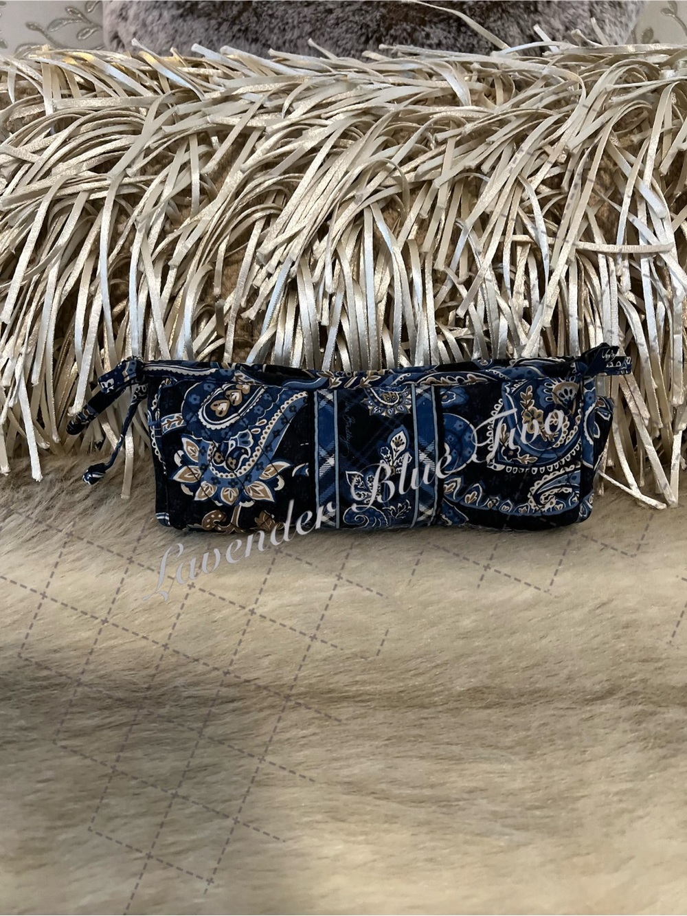 Vintage VERA BRADLEY Windsor 2006 Bow Tie Cosmetic Case Lined Travel Blue Pencil